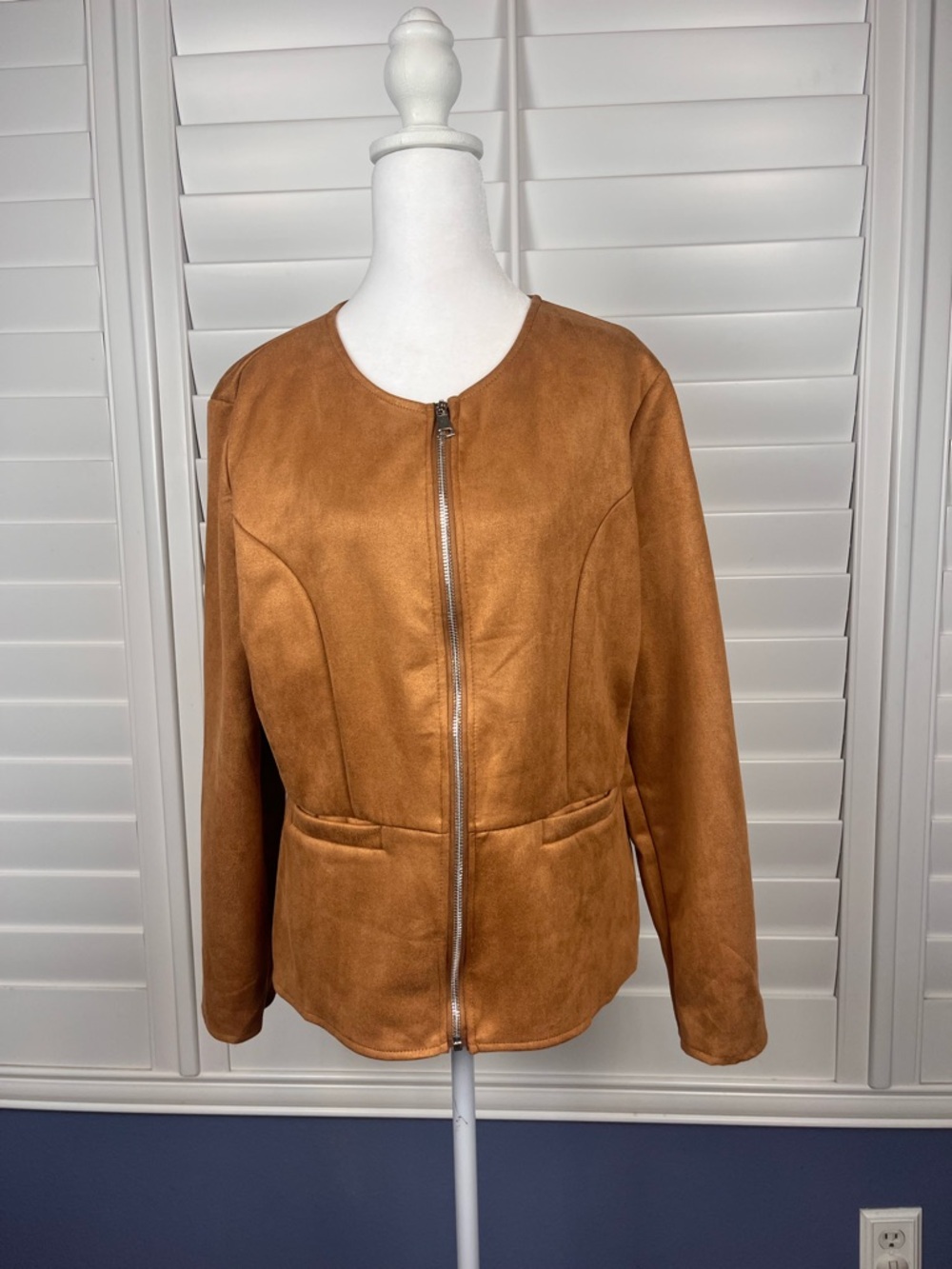 Women's Open-Front faux Suede Jacket Tan size M western minimalist - Picture 6 of 9